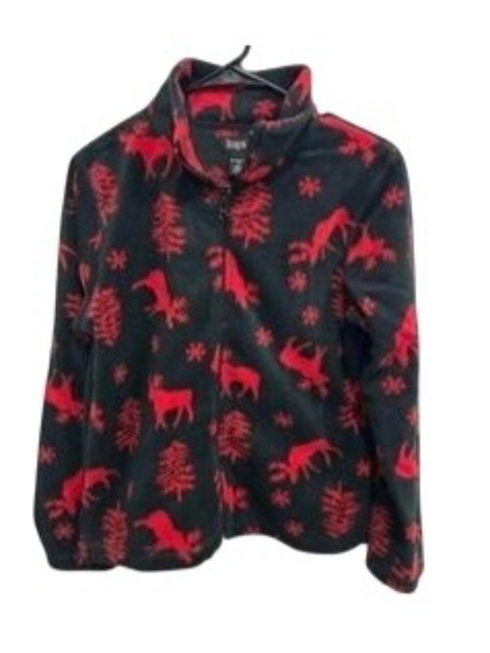 Diagonal Small Red Black Moose Fleece Jacket Full Zip Forestcore Goblincore